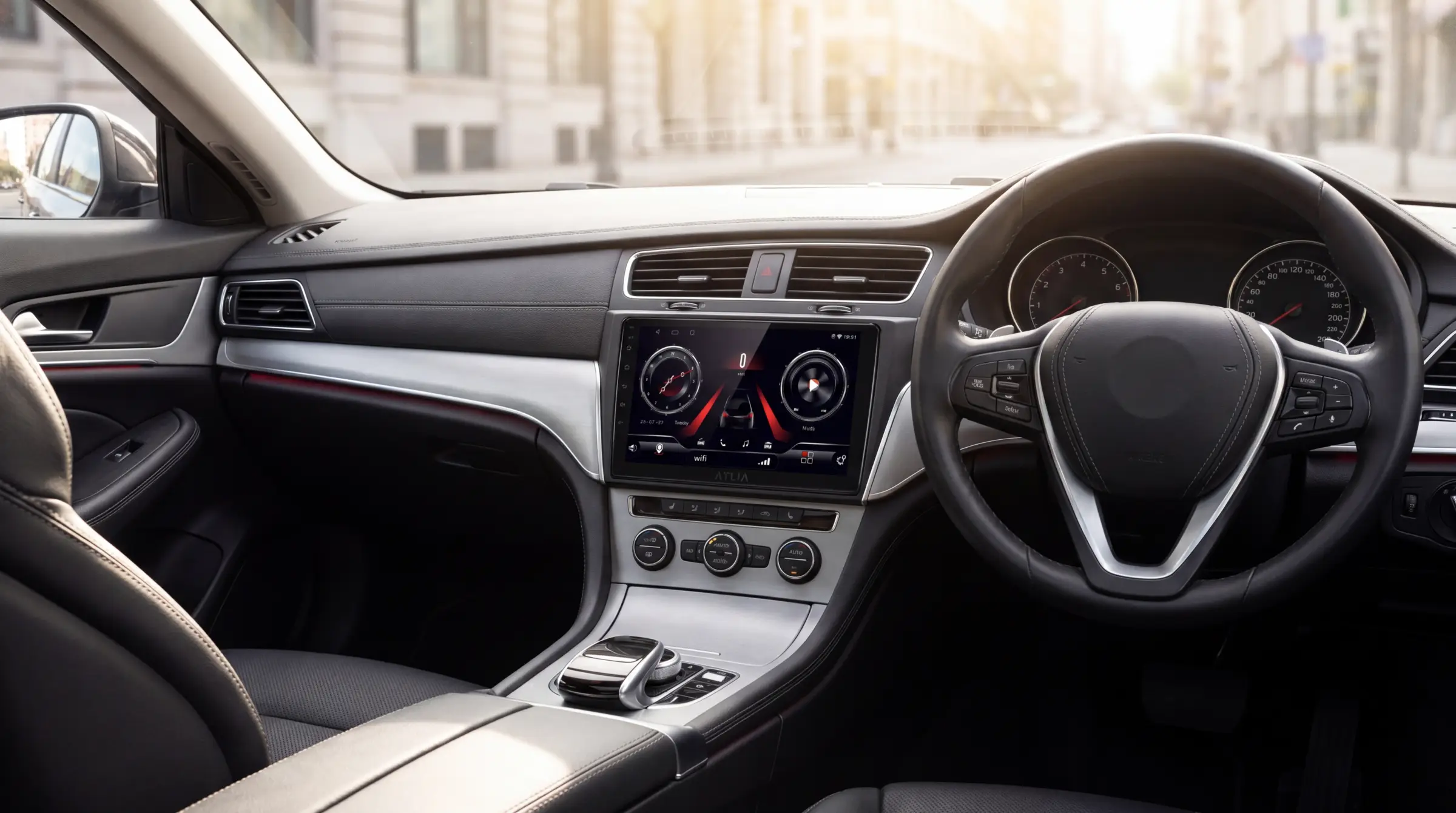 AT-LX09 head unit installed in a modern car interior